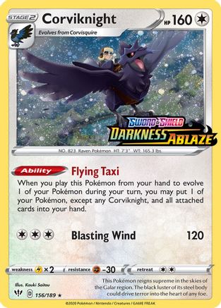 Corviknight - 156/189 (Darkness Ablaze Stamped) [Miscellaneous Cards & Products] - Holofoil