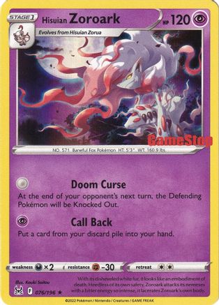 Hisuian Zoroark - 076/196 (Gamestop Exclusive) [Miscellaneous Cards & Products] - Holofoil