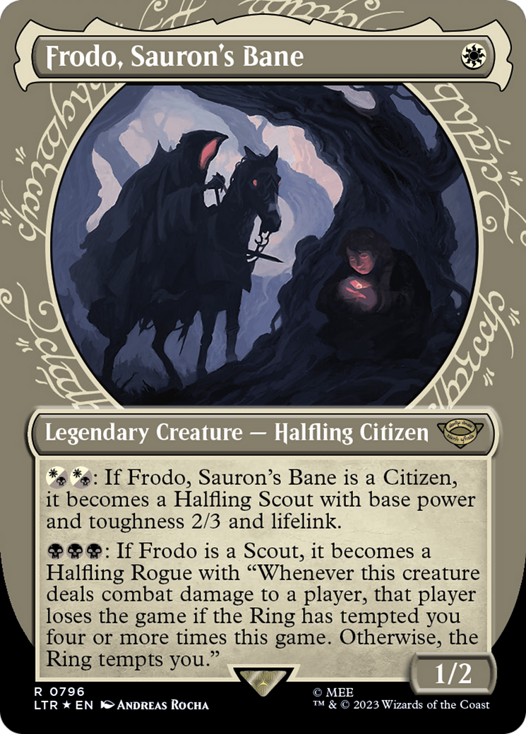 Frodo, Sauron's Bane (Showcase) (Surge Foil): (Showcase) (Borderless) [The Lord of the Rings: Tales of Middle-earth] Foil