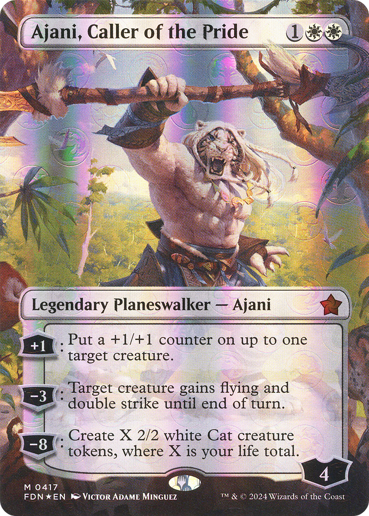 Ajani, Caller of the Pride (Borderless) (Mana Foil) - Foundations Foil