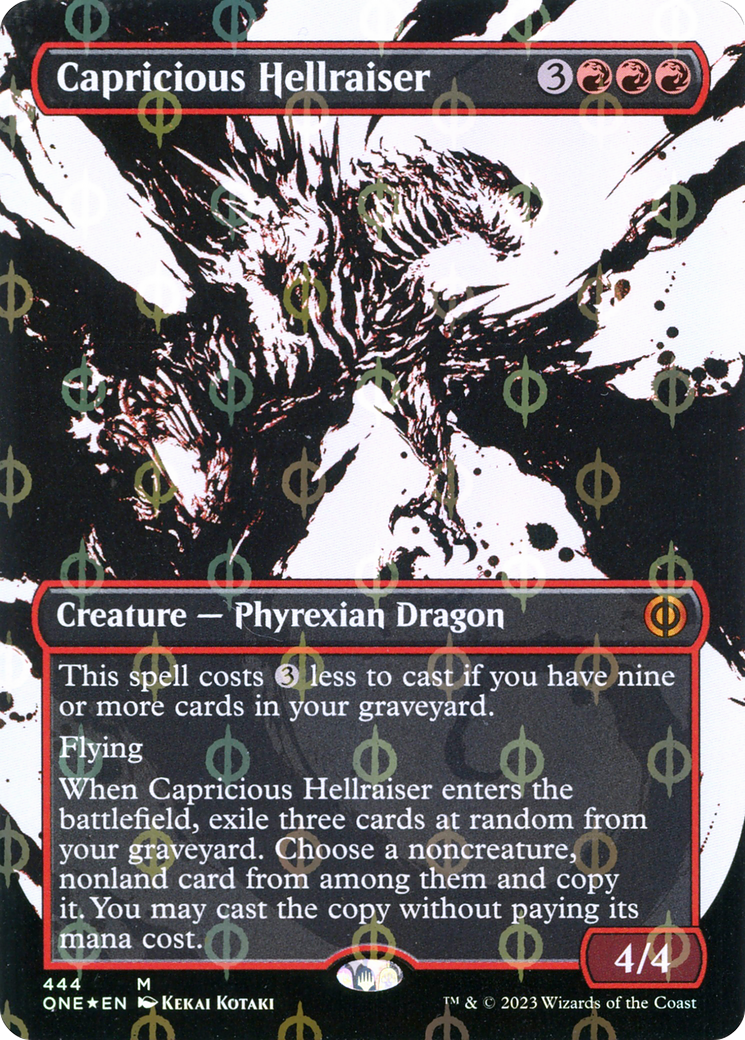 Capricious Hellraiser (Showcase) (Step-and-Compleat Foil) - Phyrexia: All Will Be One: (Showcase) (Borderless) Foil