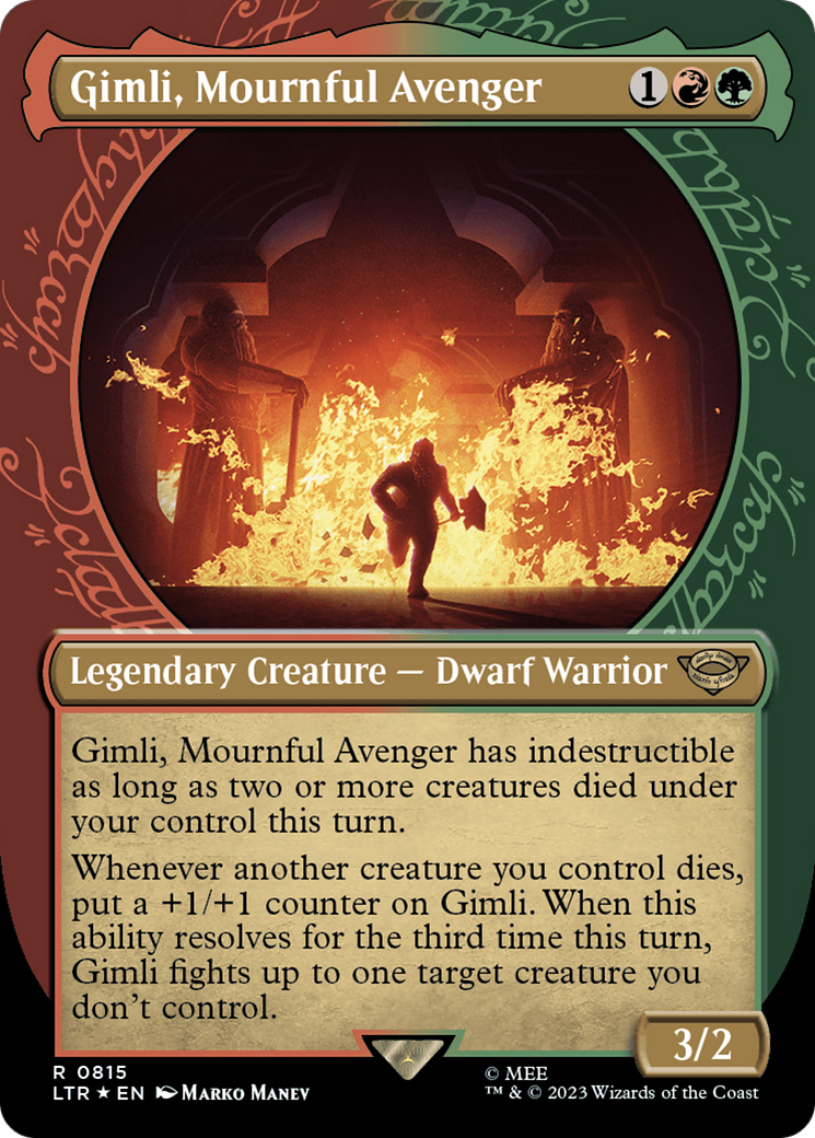 Gimli, Mournful Avenger (Showcase) (Surge Foil): (Showcase) (Borderless) [The Lord of the Rings: Tales of Middle-earth] Foil