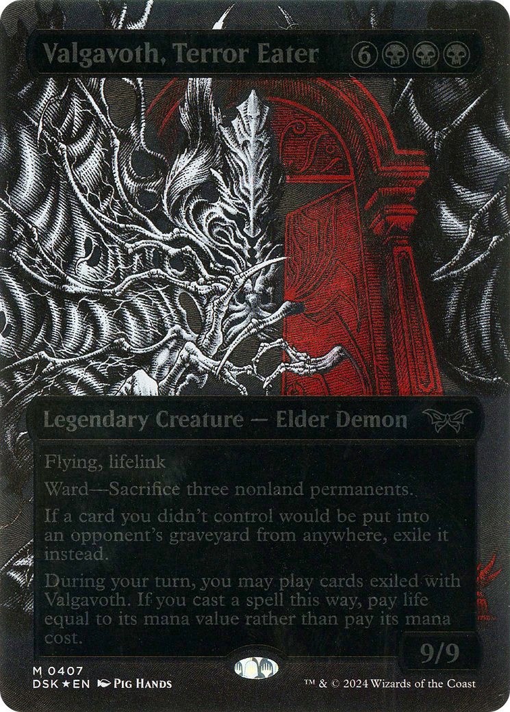 Valgavoth, Terror Eater (Showcase) (Textured Foil) [Duskmourn: House of Horror]: (Showcase) (Borderless) Foil