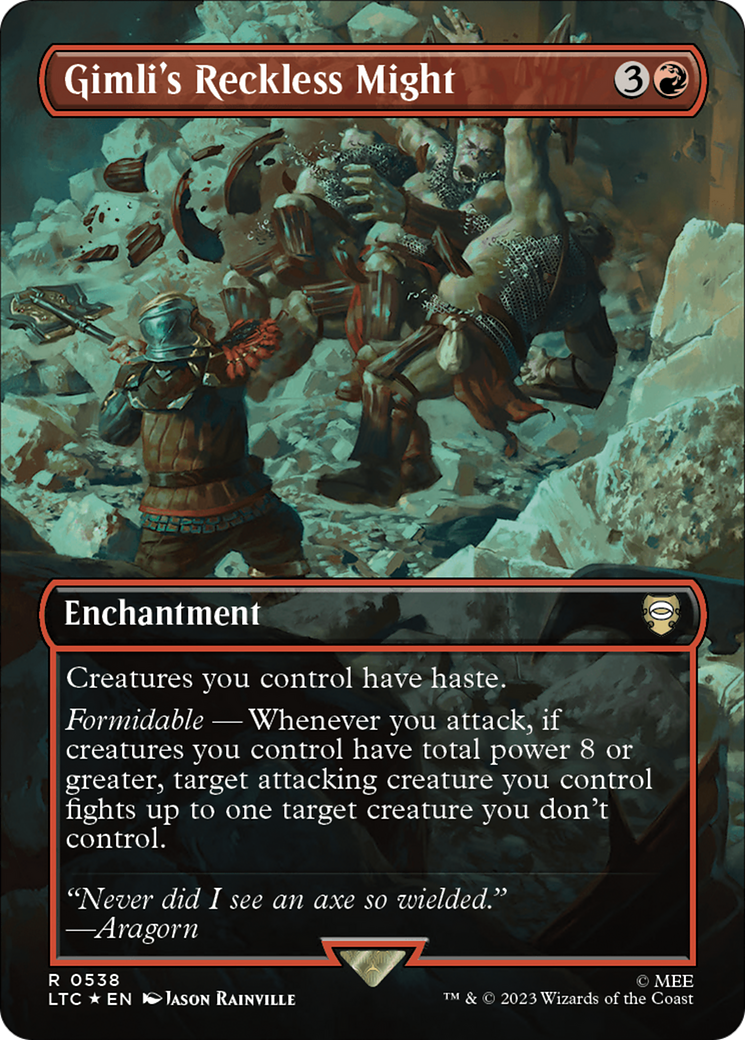 Gimli's Reckless Might (Borderless) (Surge Foil) [Tales of Middle-earth Commander] Foil