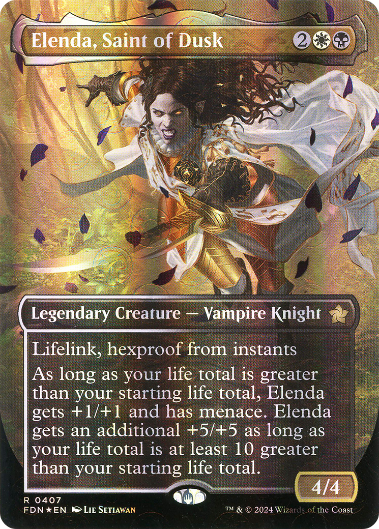Elenda, Saint of Dusk (Borderless) (Mana Foil) [Foundations] Foil