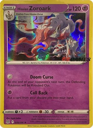 Hisuian Zoroark (EB Games Exclusive) 076/196 [Miscellaneous Cards & Products]  - Holofoil