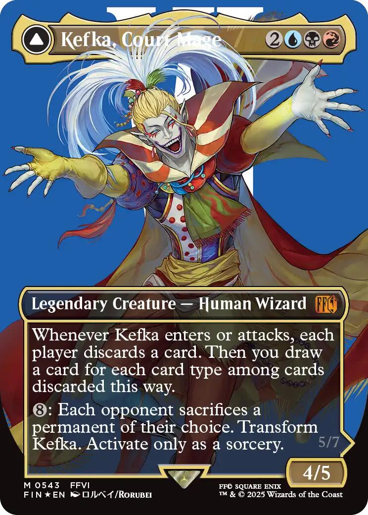 kefka art card mtg Kefka, Court Mage // Kefka, Ruler of Ruin (Borderless) (Surge Foil) [F