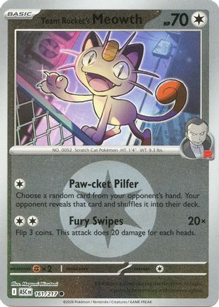 Team Rocket's Meowth (Energy Symbol Pattern) 161 [ME Ascended Heroes]  - Reverse Holofoil