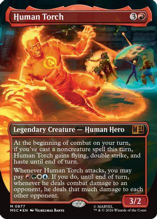 Human Torch (Borderless) (Surge Foil) - Commander: Marvel Super Heroes Foil