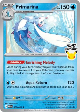 Primarina (What's Your Favorite Stamp) 020/084 [Miscellaneous Cards & Products]  - Holofoil