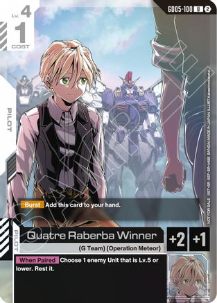 Quatre Raberba Winner (Event Pack 02) (GD05-100) [Gundam Promotional Cards] Holofoil