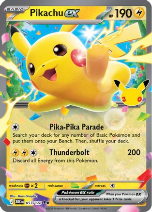 Pikachu ex 053/128 [ME 30th Celebration]  - Holofoil