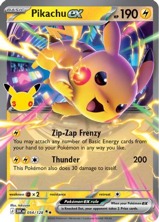Pikachu ex 054/128 [ME 30th Celebration]  - Holofoil