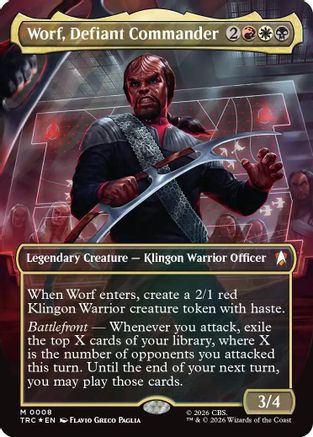 Worf, Defiant Commander (Borderless) (Surge Foil) [Commander: Star Trek] Foil