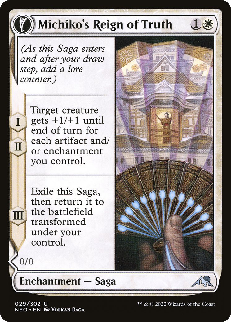 Michiko's Reign of Truth - [Kamigawa: Neon Dynasty]: (fandfc, enchantment)