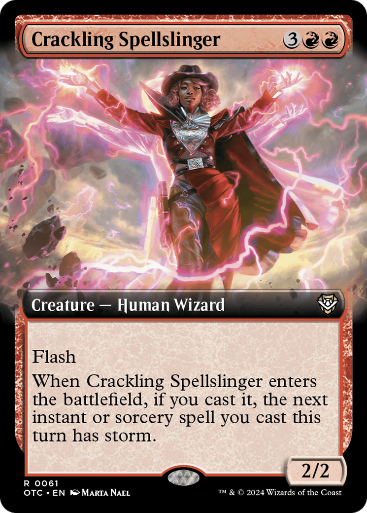 Crackling Spellslinger (Extended Art): (Extended Art) [Outlaws of Thunder Junction Commander]