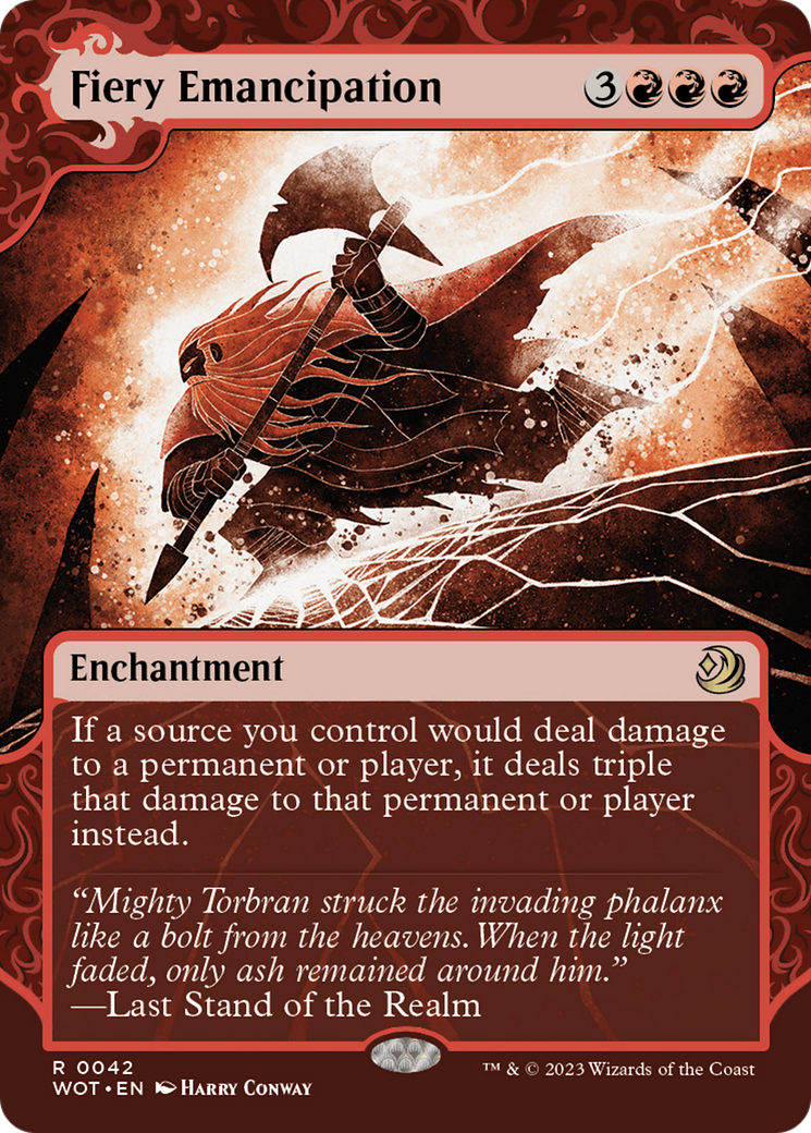 Fiery Emancipation: (Showcase) (Borderless) [Wilds of Eldraine: Enchanting Tales]