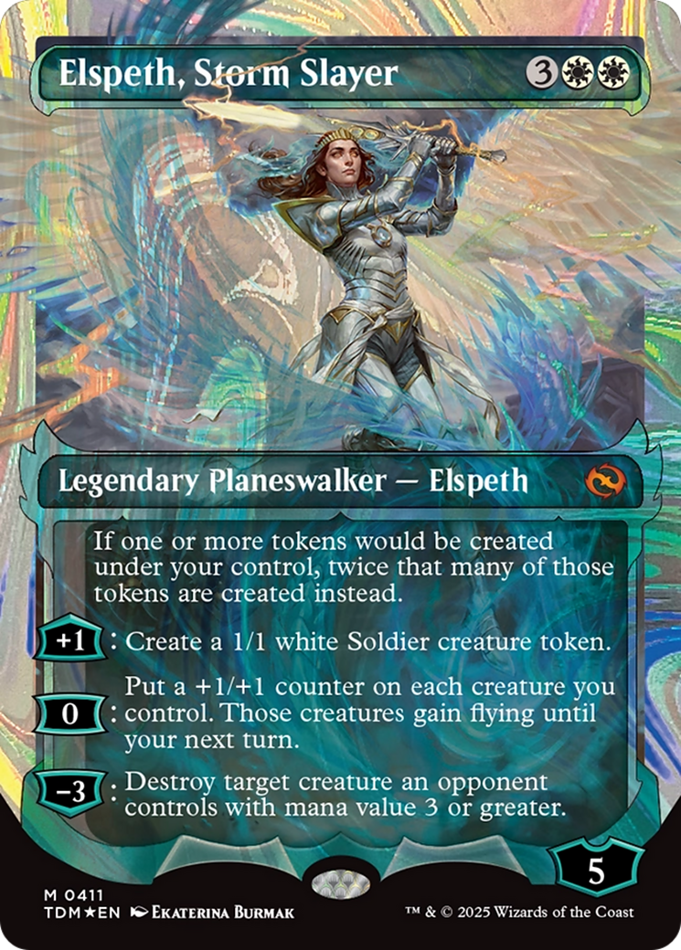 Elspeth, Storm Slayer (Showcase) (Halo Foil): (Showcase) (Borderless) [Tarkir: Dragonstorm] Foil