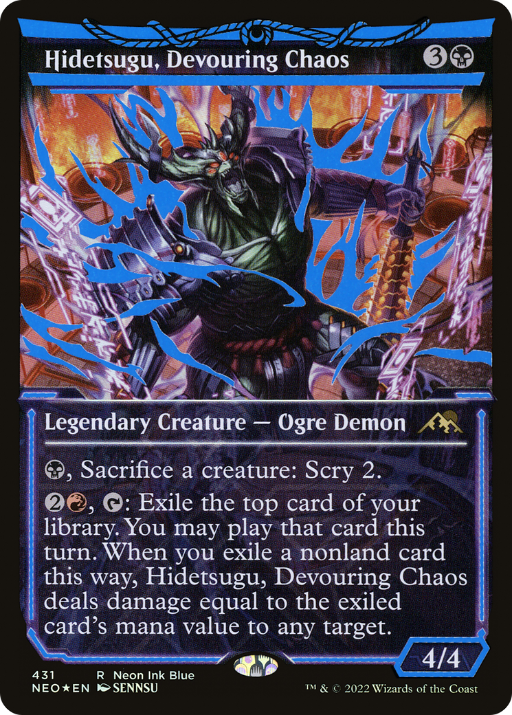 Hidetsugu, Devouring Chaos (Neon Blue): (Showcase) [Kamigawa: Neon Dynasty] Foil