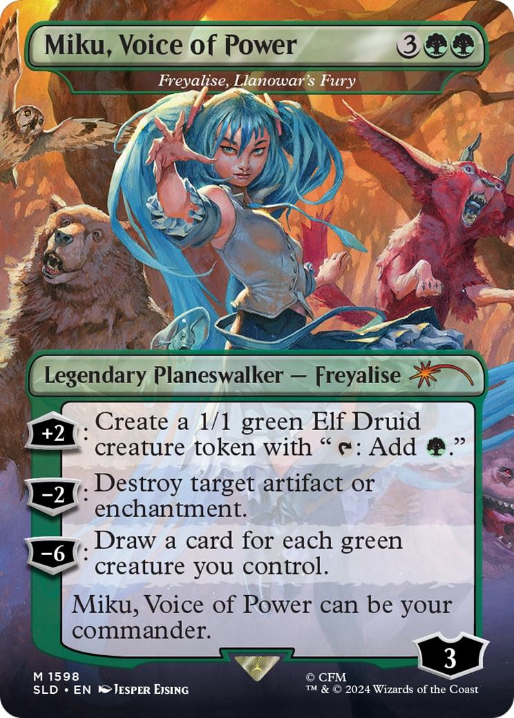 Miku, Voice of Power - Freyalise, Llanowar's Fury [Secret Lair Drop] / Miku, Voice of Power (Borderless)
