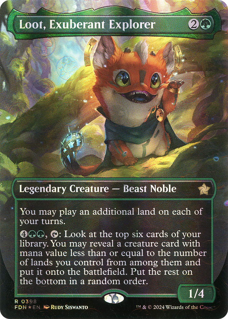Loot, Exuberant Explorer (Borderless) (Mana Foil) [Foundations] Foil