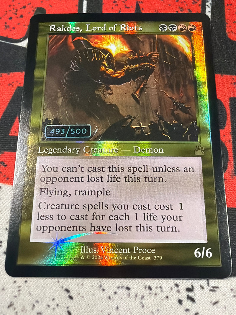 Rakdos, Lord of Riots (Retro Frame) [493/500] (Serial Numbered) [Ravnica Remastered] Foil