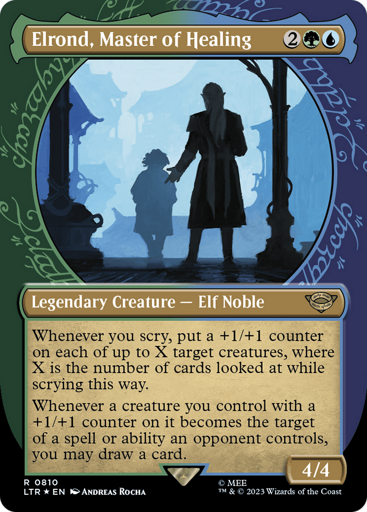 Elrond, Master of Healing (Showcase) (Surge Foil): (Showcase) (Borderless) [The Lord of the Rings: Tales of Middle-earth] Foil