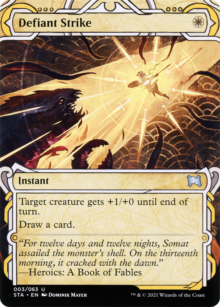 Defiant Strike: (Showcase) (Borderless) [Strixhaven Mystical Archive]