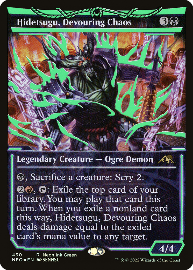 Hidetsugu, Devouring Chaos (Neon Green): (Showcase) [Kamigawa: Neon Dynasty] Foil