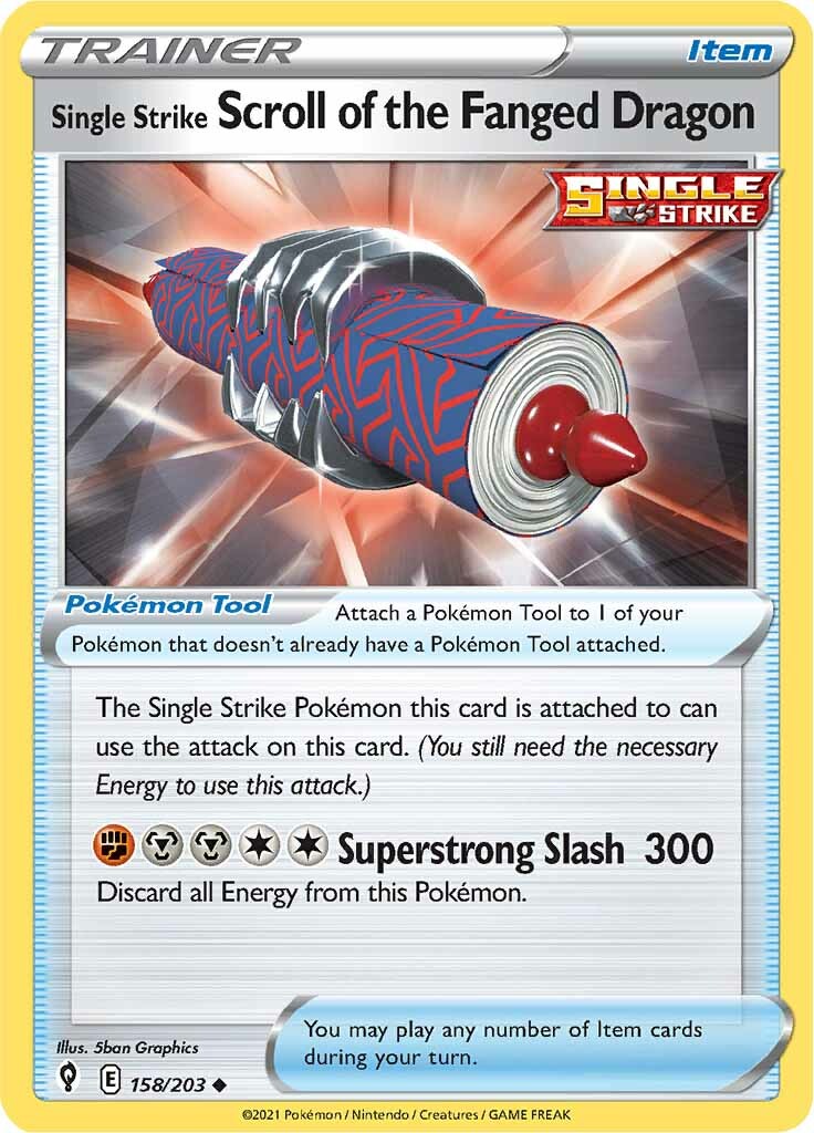 single strike pokemon card list Single Strike Scroll of the Fanged Dragon (158/203) [Sword & Shield:  Evolving Skies]