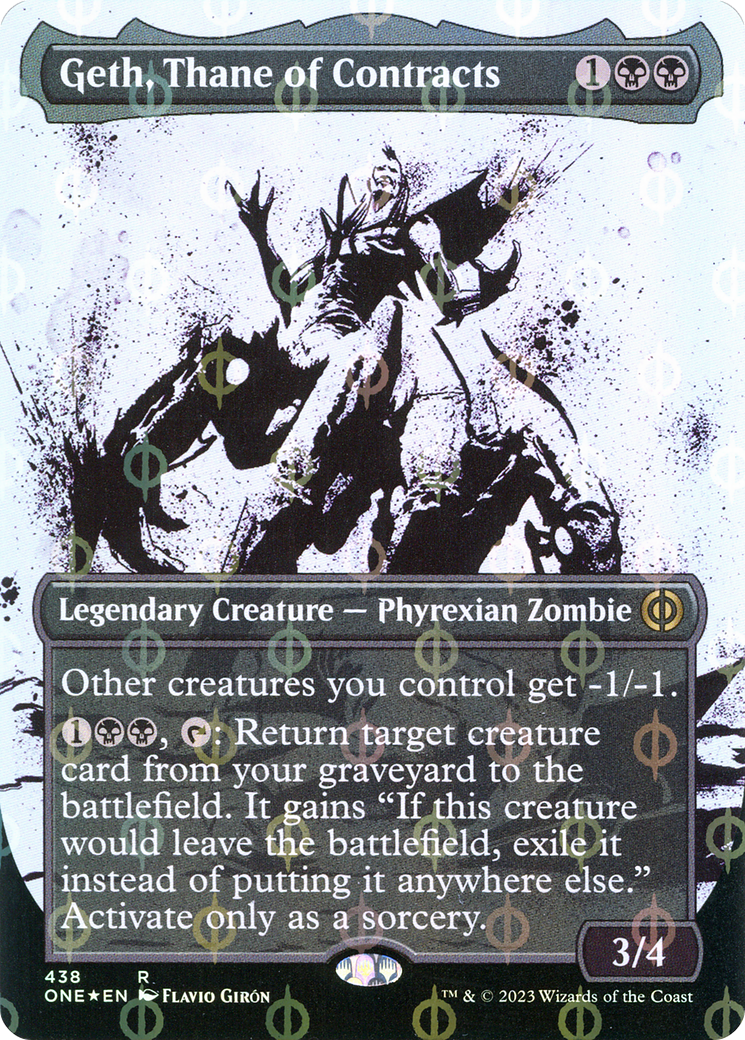Geth, Thane of Contracts (Showcase) (Step-and-Compleat Foil): (Showcase) (Borderless) [Phyrexia: All Will Be One] Foil