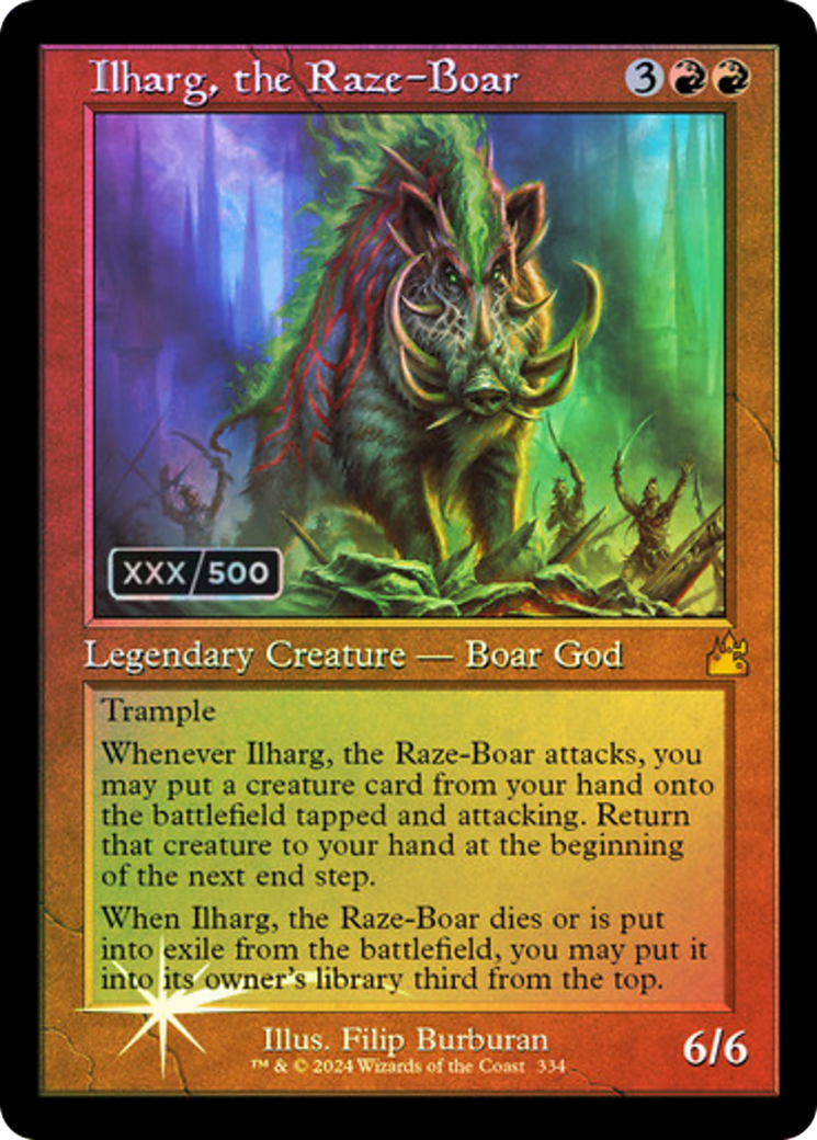 Ilharg, the Raze-Boar (Retro Frame) (Serial Numbered) [Ravnica Remastered] Foil