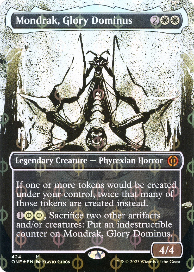 Mondrak, Glory Dominus (Showcase) (Step-and-Compleat Foil) - [Phyrexia: All Will Be One]: (Showcase) (Borderless) Foil