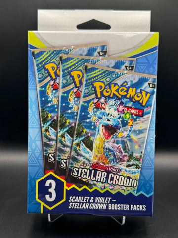 Pokemon Scarlet & Violet Stellar Crown 3 Booster Packs Hanger Box New Sealed