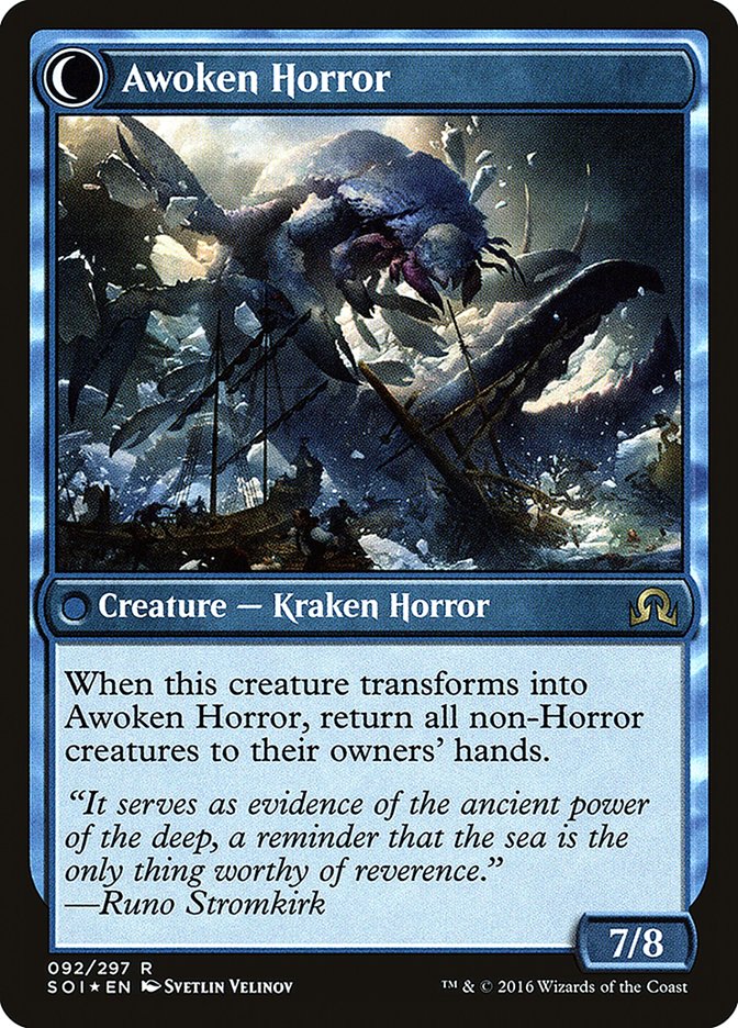 Thing in the Ice // Awoken Horror [Shadows over Innistrad Prerelease P Thing in the Ice // Awoken Horror [Shadows over Innistrad Prerelease P