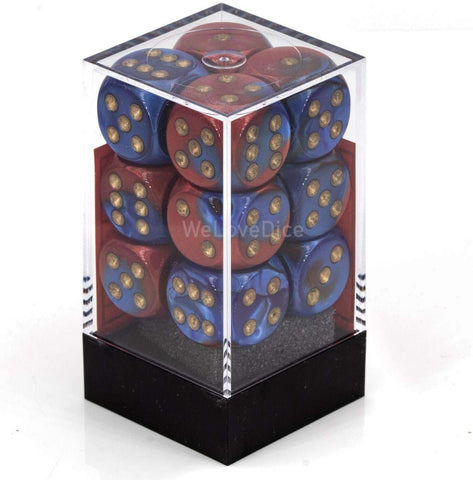 Chessex (26629) Gemini Blue-Red/gold 16mm d6 Dice Block (12 Dice)