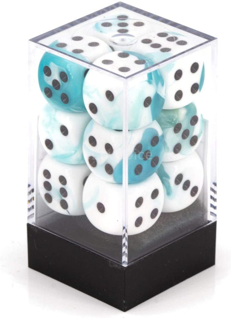 Chessex D&D Dice-16mm Gemini Teal-White/Black Plastic Polyhedral Dice Set (26644)