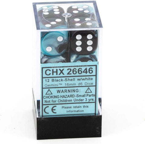 Chessex D&D Dice-16mm Gemini Black-Shell/White Plastic Polyhedral Dice Set (26646)