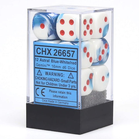 Chessex D&D Dice-16mm Gemini Astral Blue-White/Red Plastic Polyhedral Dice Set (26657)