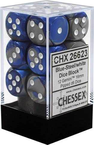 Chessex D&D Dice-16mm Gemini Blue-Steel/White Plastic Polyhedral Dice Set (26623)