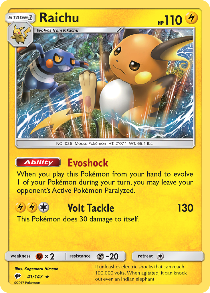 pokemon sun and moon burning shadows card list price Raichu (41/147) [Sun & Moon: Burning Shadows]