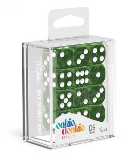 D6 Dice 16 mm Marble - Green (12)