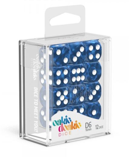 D6 Dice 16 mm Marble - Blue (12)