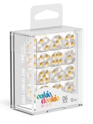 D6 Dice 16 mm Marble - White (12)