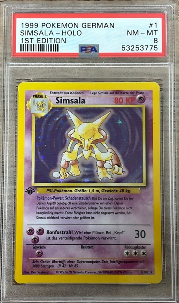 PSA 8 NM - MT - Alakazam 1/102 1st Edition German (Simsala) Base Set P PSA 8 NM - MT - Alakazam 1/102 1st Edition German (Simsala) Base Set P