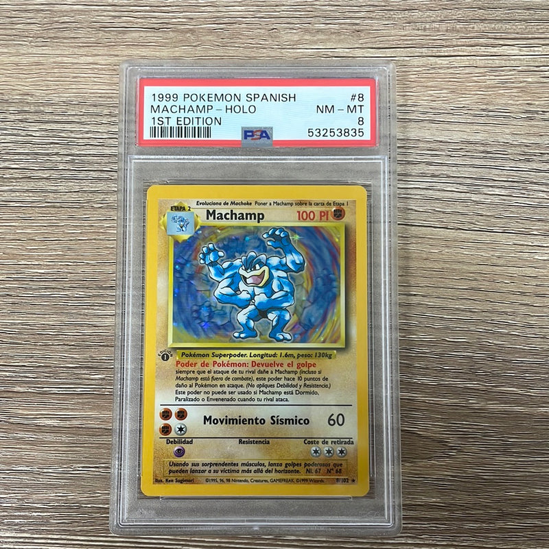 PSA 8 NM - MT - Machamp 8/102 1st Edition Spanish Base Set Holo Pokemon