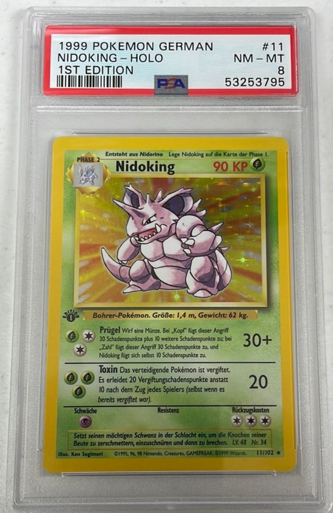 PSA 8 NM - MT - Nidoking 11/102 1st Edition German Base Set Pokemon Holo