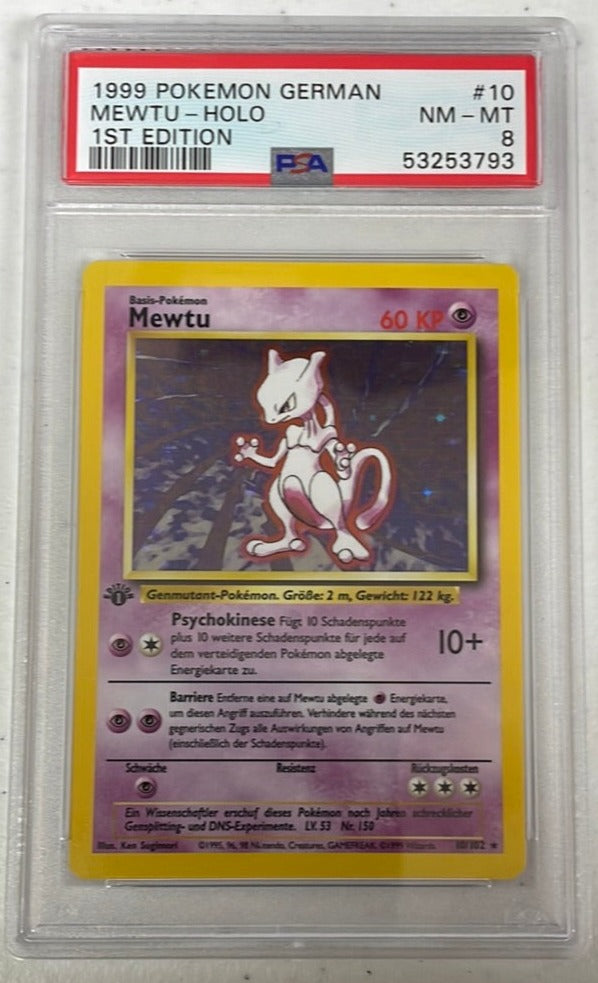 PSA 8 NM - MT - Mewtwo 10/102 1st Edition German (Mewtu) Base Set Poke PSA 8 NM - MT - Mewtwo 10/102 1st Edition German (Mewtu) Base Set Poke