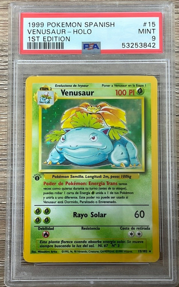 PSA 9 MINT - Venusaur 15/102 1st Edition Spanish Base Set Holo Pokemon