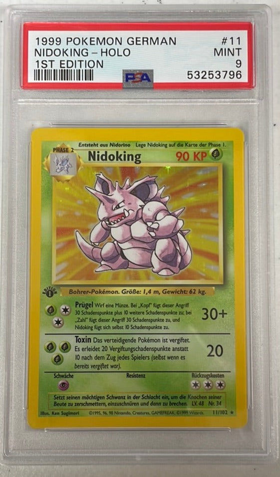 PSA 9 MINT - Nidoking 11/102 1st Edition German Base Set Pokemon Holo PSA 9 MINT - Nidoking 11/102 1st Edition German Base Set Pokemon Holo